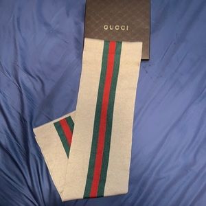 Gucci Beige Scarf with Red and Green Stripes